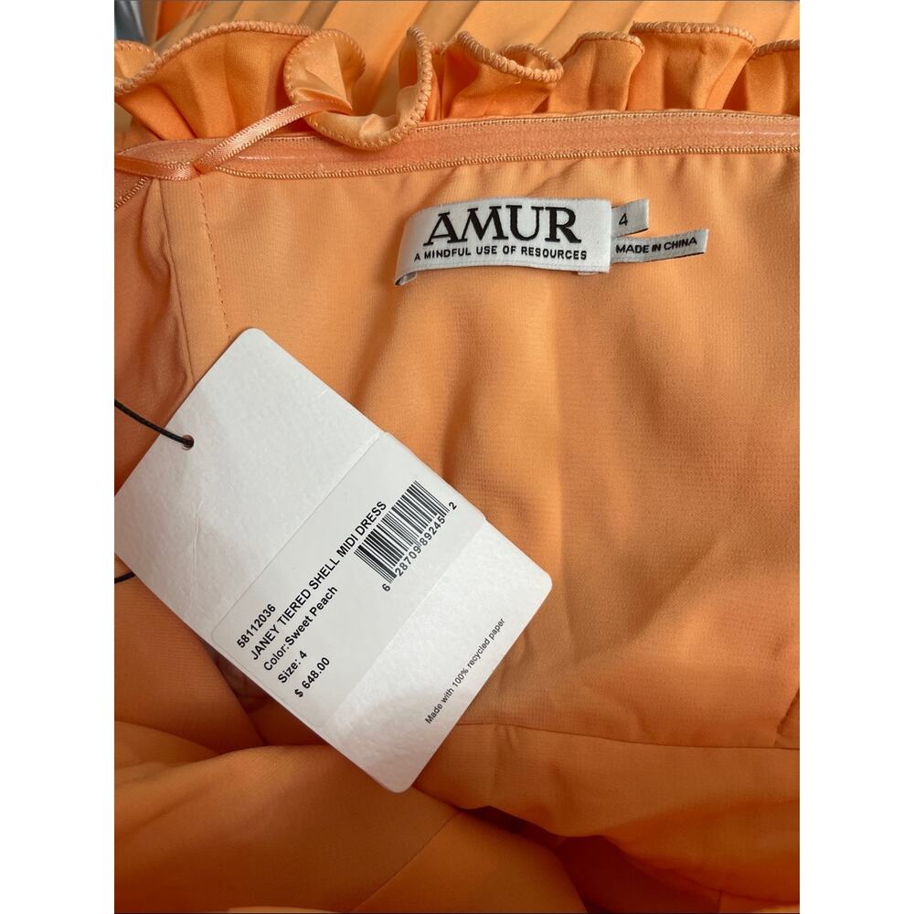AMUR Janey Strapless Tiered Ruffle Orange Maxi Dress Size 4 - Picture 9 of 10